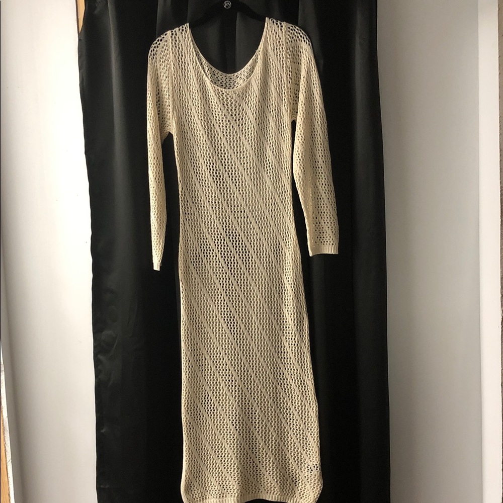 Cream Knit Long Sleeve Dress